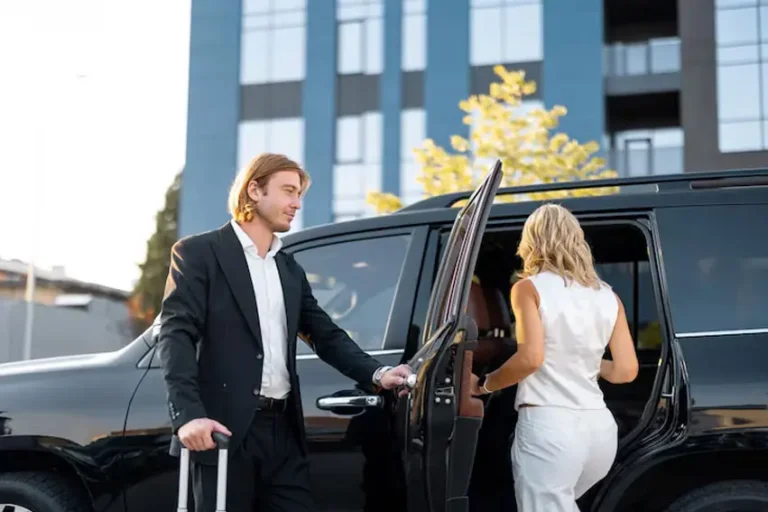 Premier event transportation services in South Bay featuring a luxury black SUV and professional chauffeur.